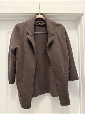 Quince Brown Open-Front Knit Blazer